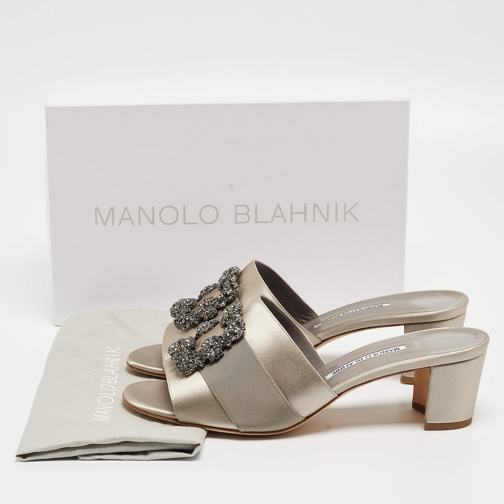 Manolo Blahnik Grey Satin Martamod Slide Sandals Size 42 3