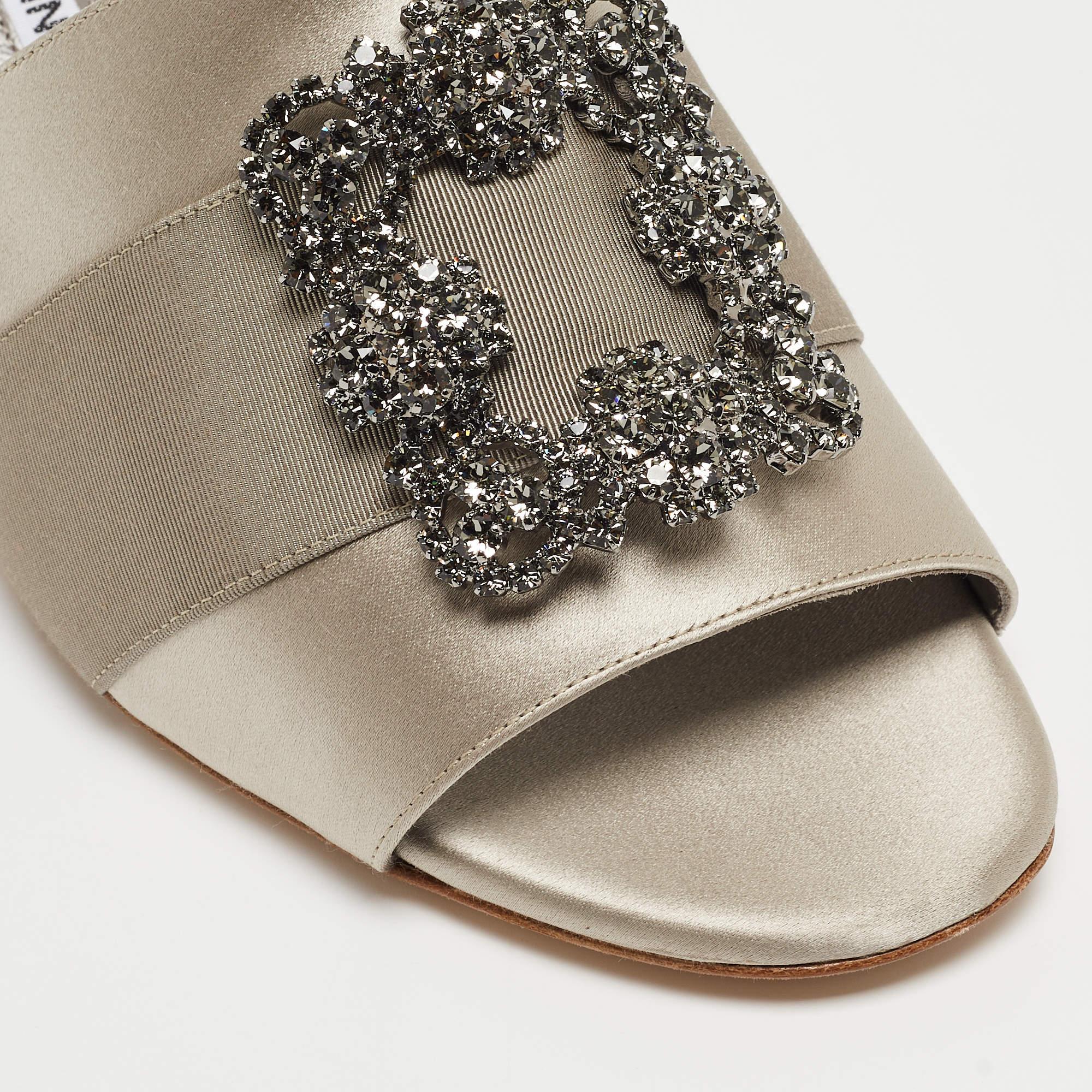 Manolo Blahnik Grey Satin Martamod Slide Sandals Size 42 5