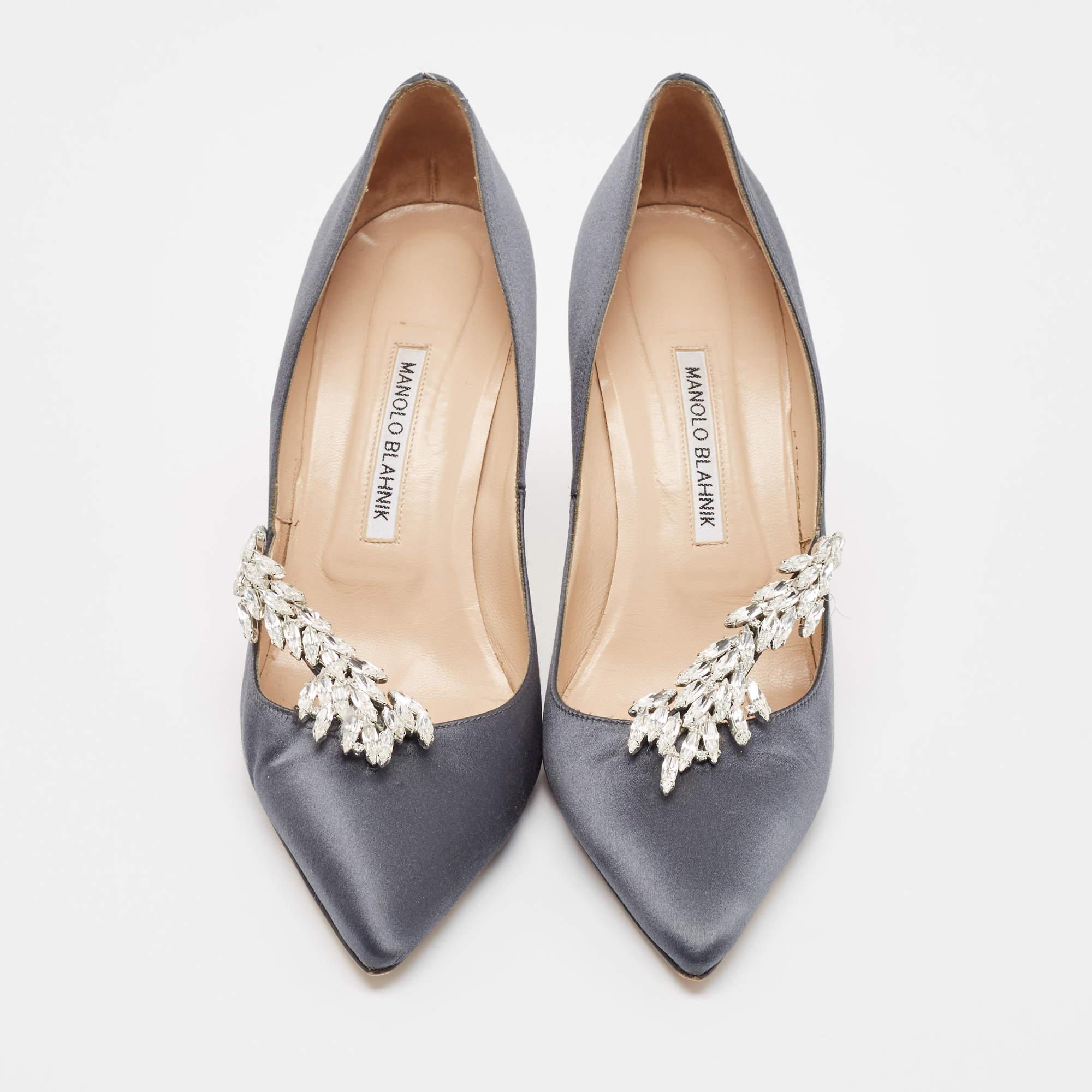 Gray Manolo Blahnik Grey Satin Nadira Pumps Size 40