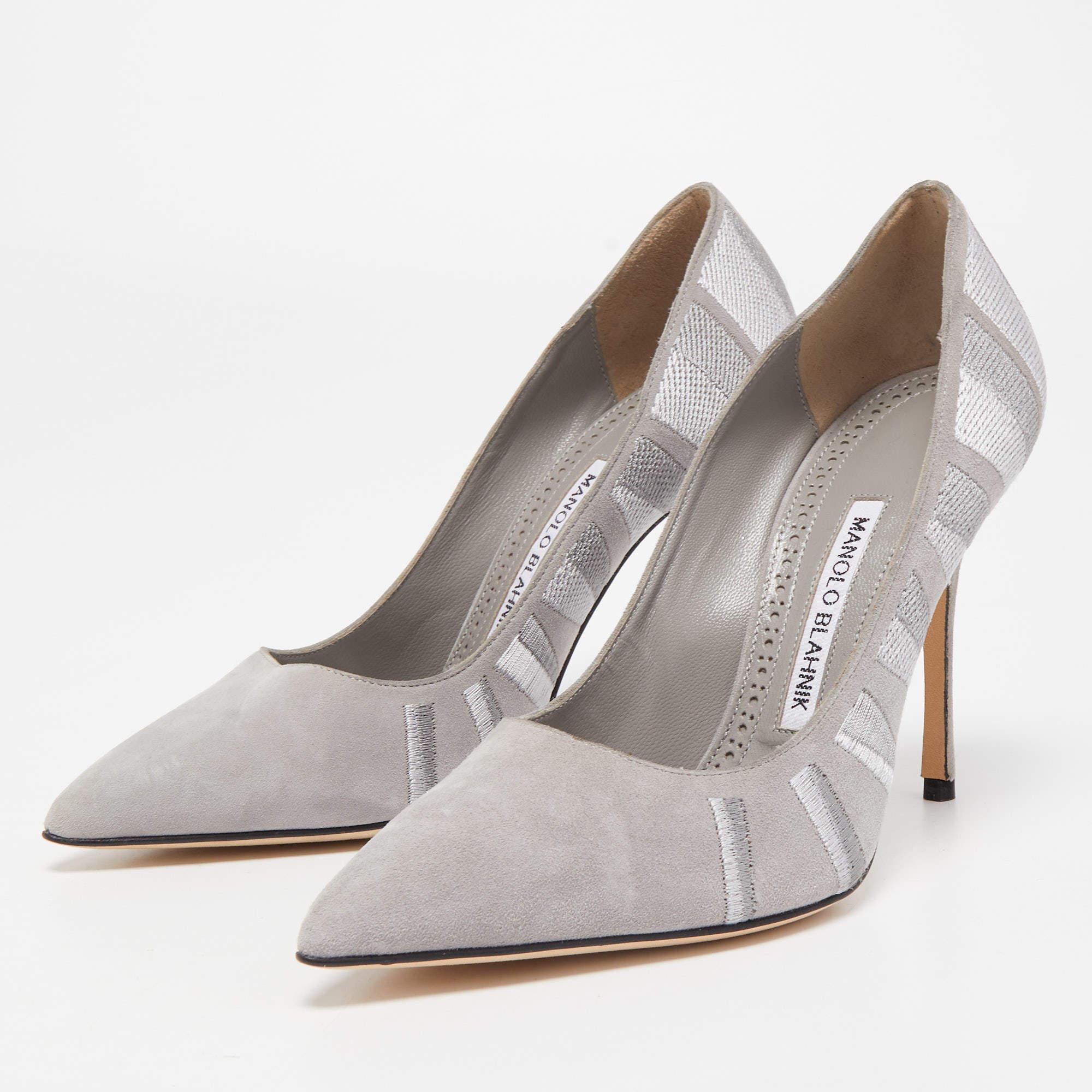 There are some shoes that stand the test of time and fashion cycles, these timeless Manolo Blahnik pumps are classics that will last you season after season. Crafted from suede in a grey shade, they are designed with sleek cuts, pointed-toes, and