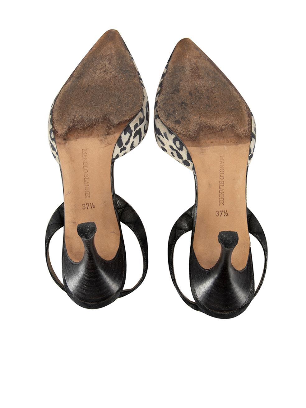 Women's Manolo Blahnik Grey Suede Leopard Slingback Heels Size IT 37.5 For Sale