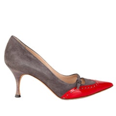 MANOLO BLAHNIK grey suede & red leather BROGUE Pumps Shoes 36.5