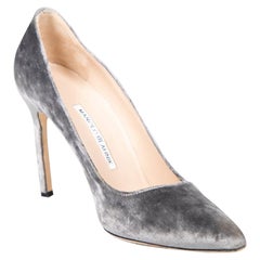 Manolo Blahnik Grey Velvet Pointed Toe Heels Size IT 37