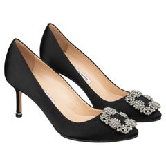 Manolo Blahnik Hangisi 50 Black Satin Heels - Size  35.5 IT