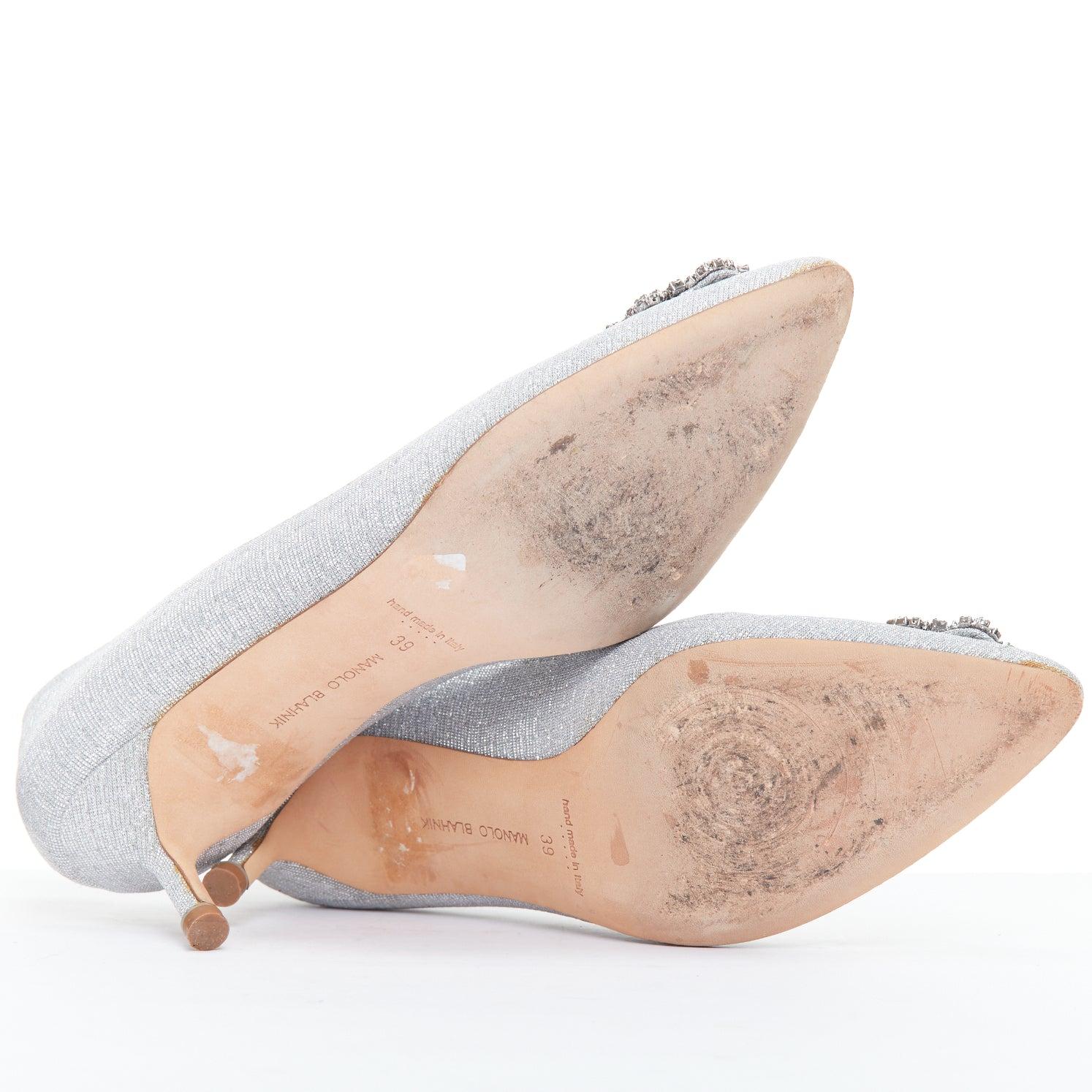 MANOLO BLAHNIK Hangisi 60 silver fabric crystal buckle pumps EU39 6