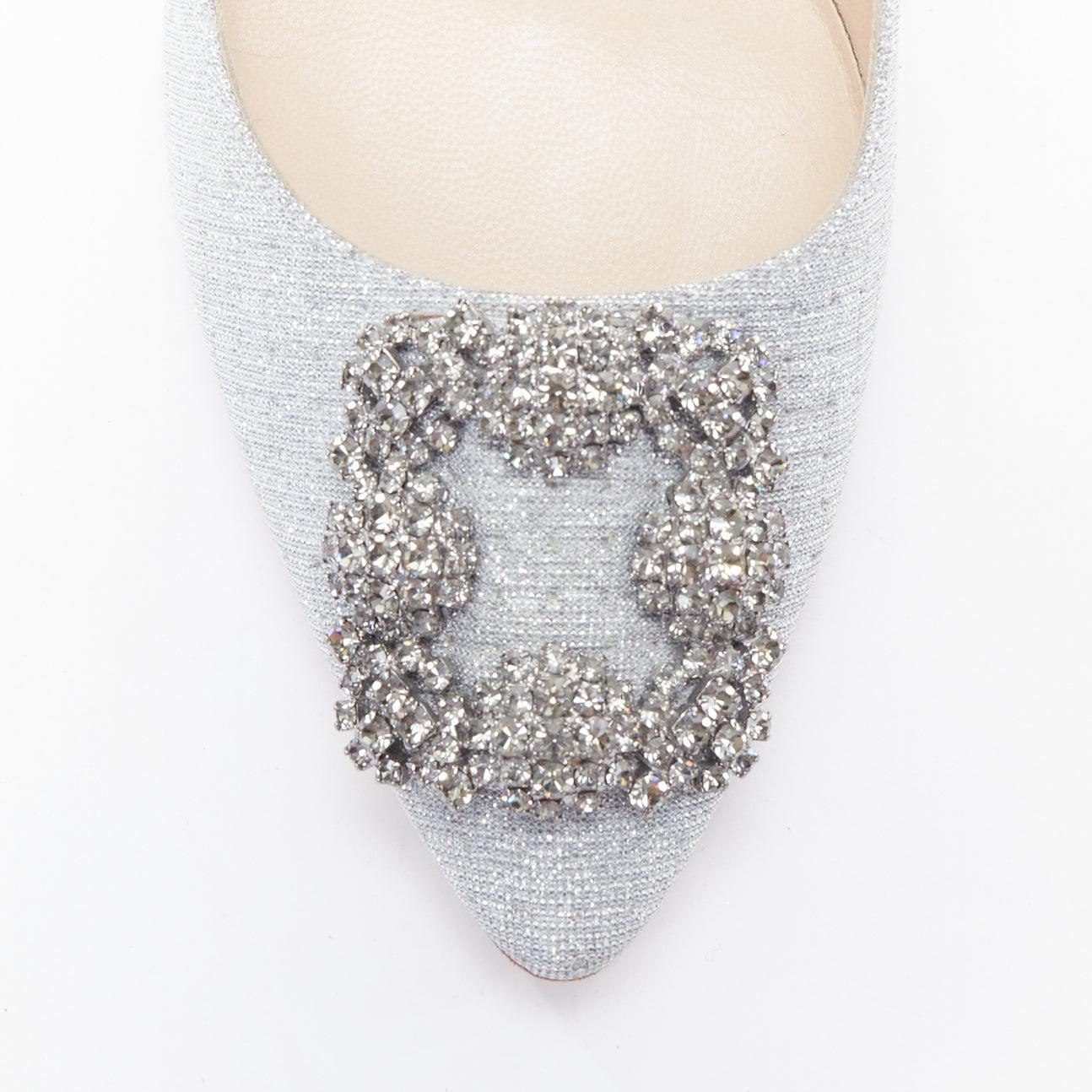 MANOLO BLAHNIK Hangisi 60 silver fabric crystal buckle pumps EU39 2