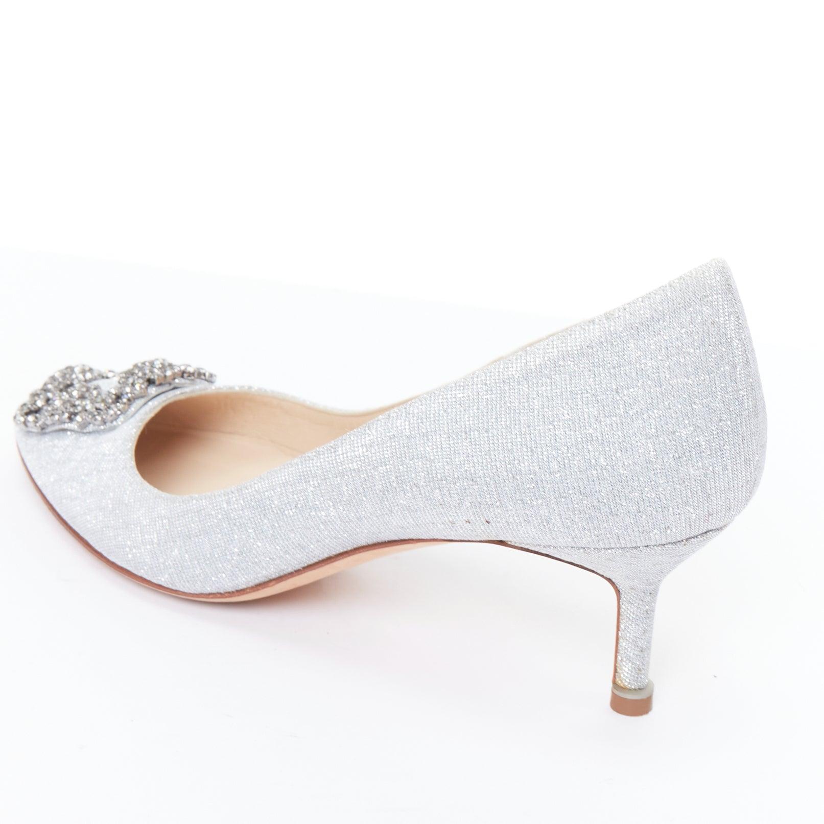 MANOLO BLAHNIK Hangisi 60 silver fabric crystal buckle pumps EU39 3