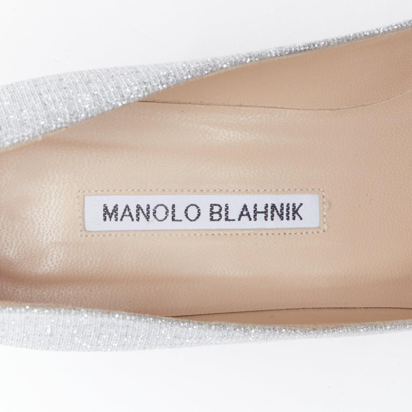 MANOLO BLAHNIK Hangisi 60 silver fabric crystal buckle pumps EU39 4