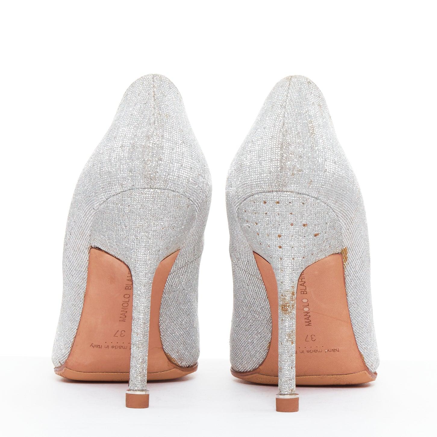 MANOLO BLAHNIK Hangisi 90 argent cristal embellis talons pailletés EU37 Pour femmes en vente