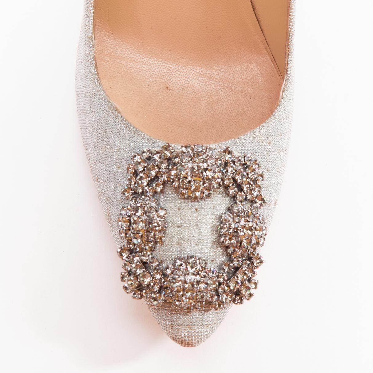 MANOLO BLAHNIK Hangisi 90 argent cristal embellis talons pailletés EU37 en vente 1