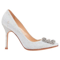 MANOLO BLAHNIK Hangisi 90 argent cristal embellis talons pailletés EU37