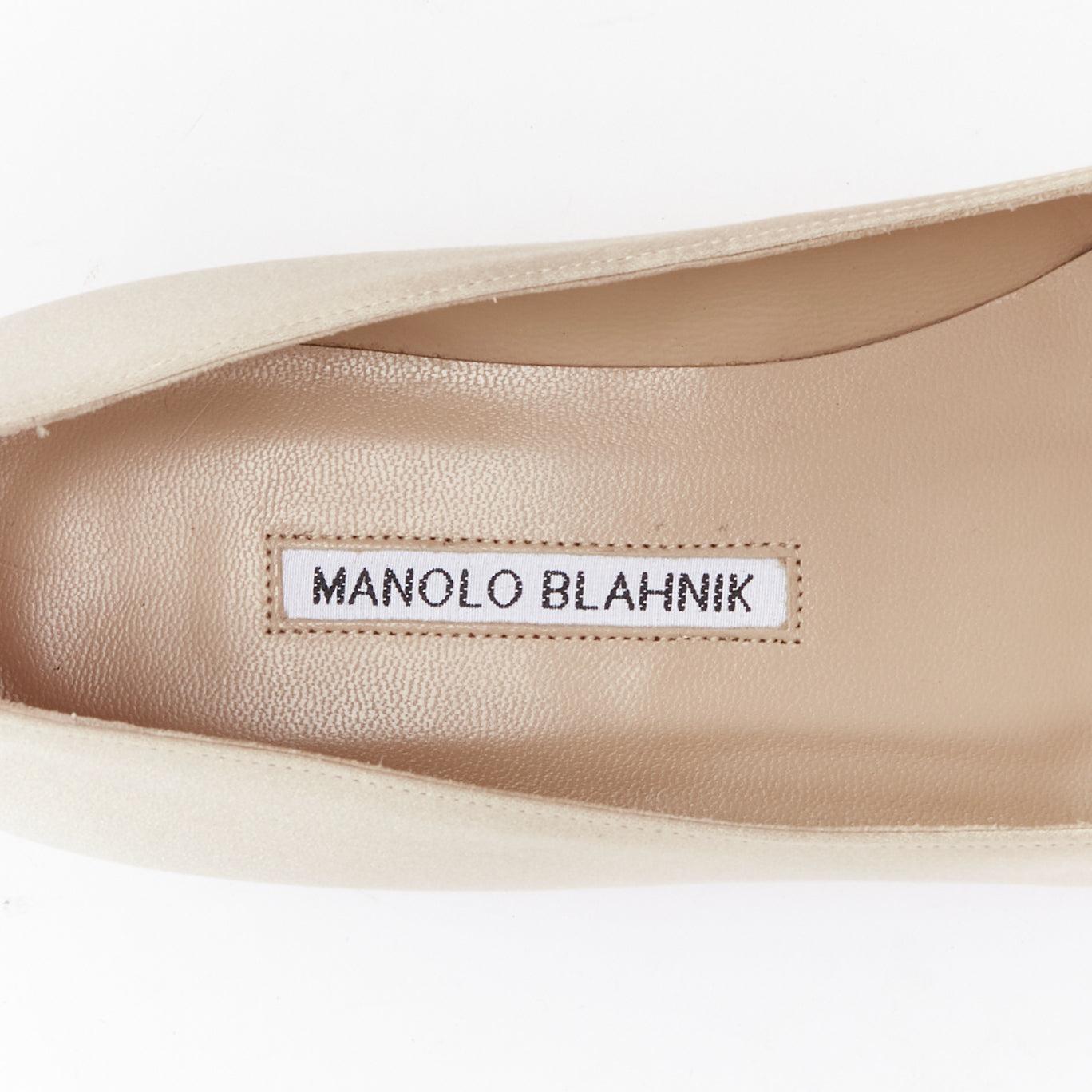 MANOLO BLAHNIK Hangisi beige satin crystal buckle pointy flats EU38.5 5