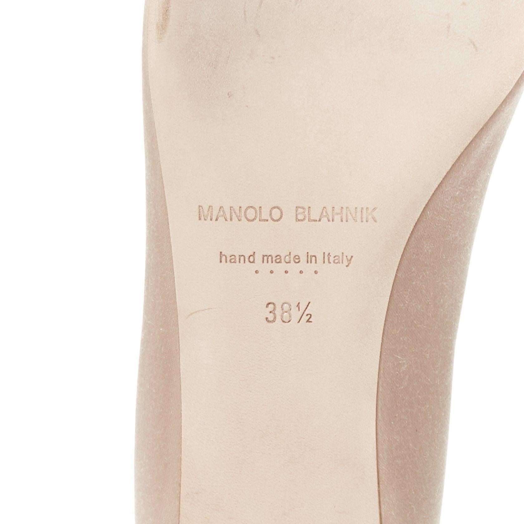 MANOLO BLAHNIK Hangisi beige satin crystal buckle pointy flats EU38.5 6