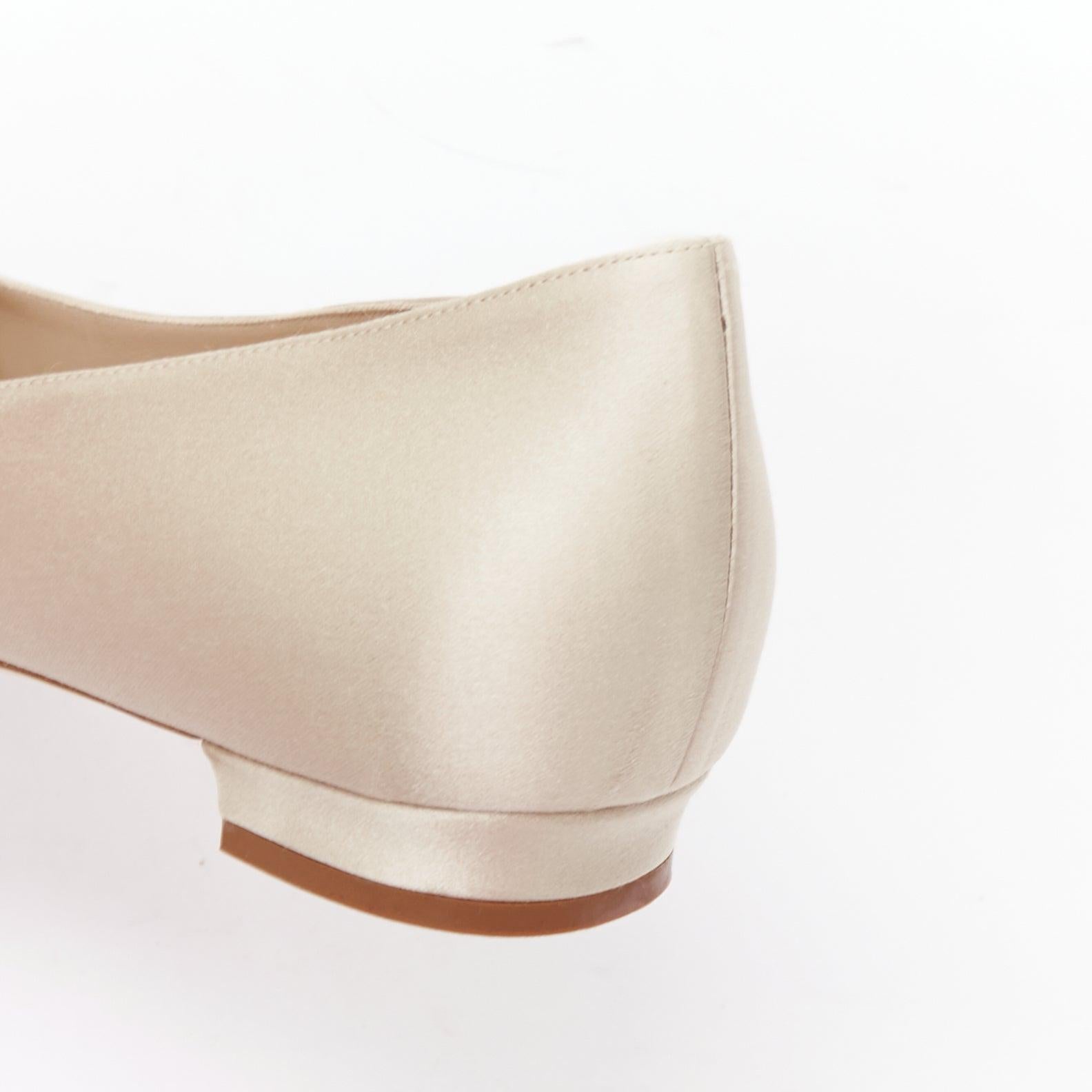 MANOLO BLAHNIK Hangisi beige satin crystal buckle pointy flats EU38.5 4