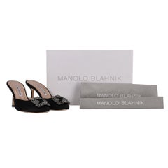 Manolo Blahnik 'Hangisi' Crystal Embellished Satin Heeled Mules