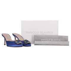Manolo Blahnik 'Hangisi' Crystal Embellished Satin Heeled Mules