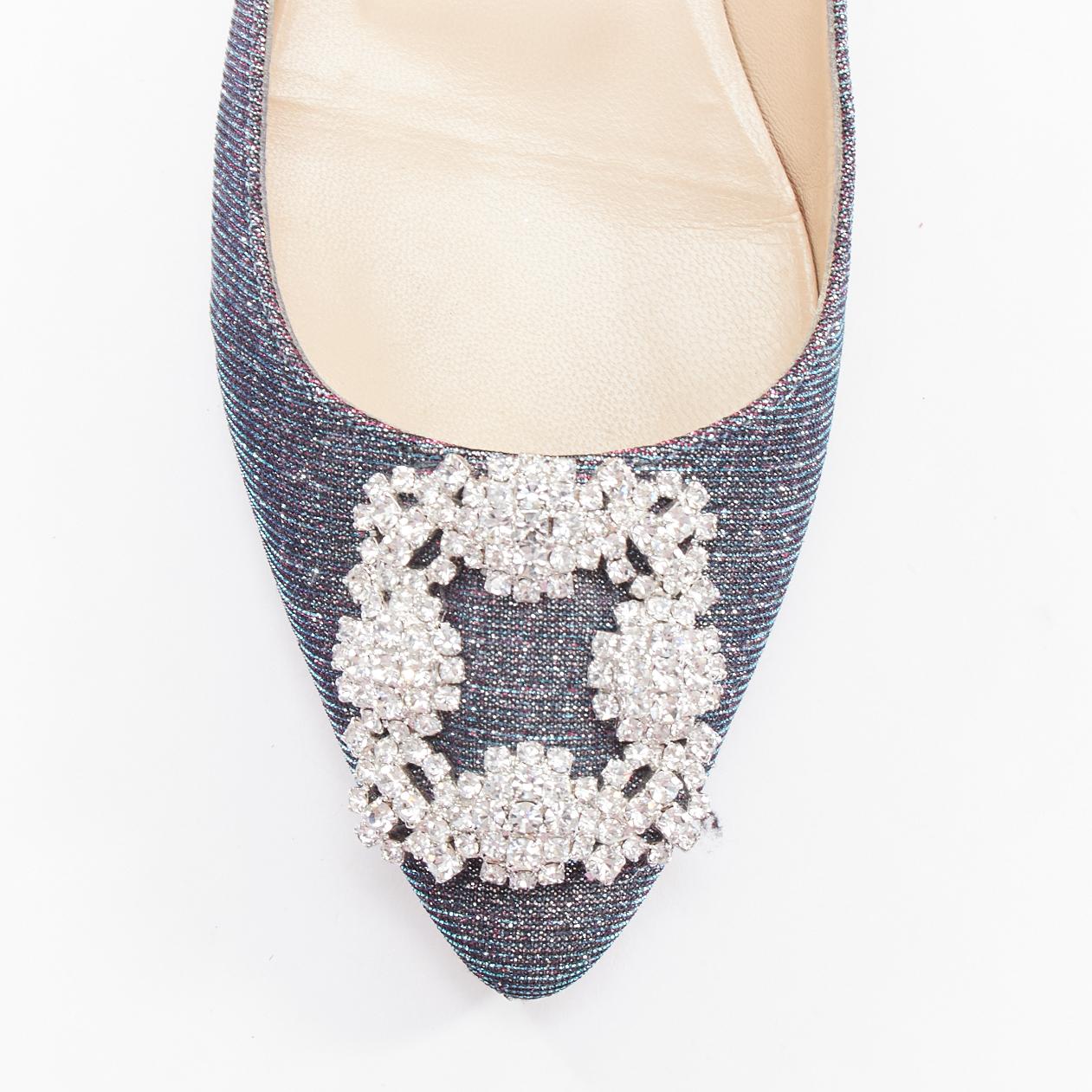 MANOLO BLAHNIK Hangisi purple glitter fabric strass buckle pointy flats EU37 For Sale 1