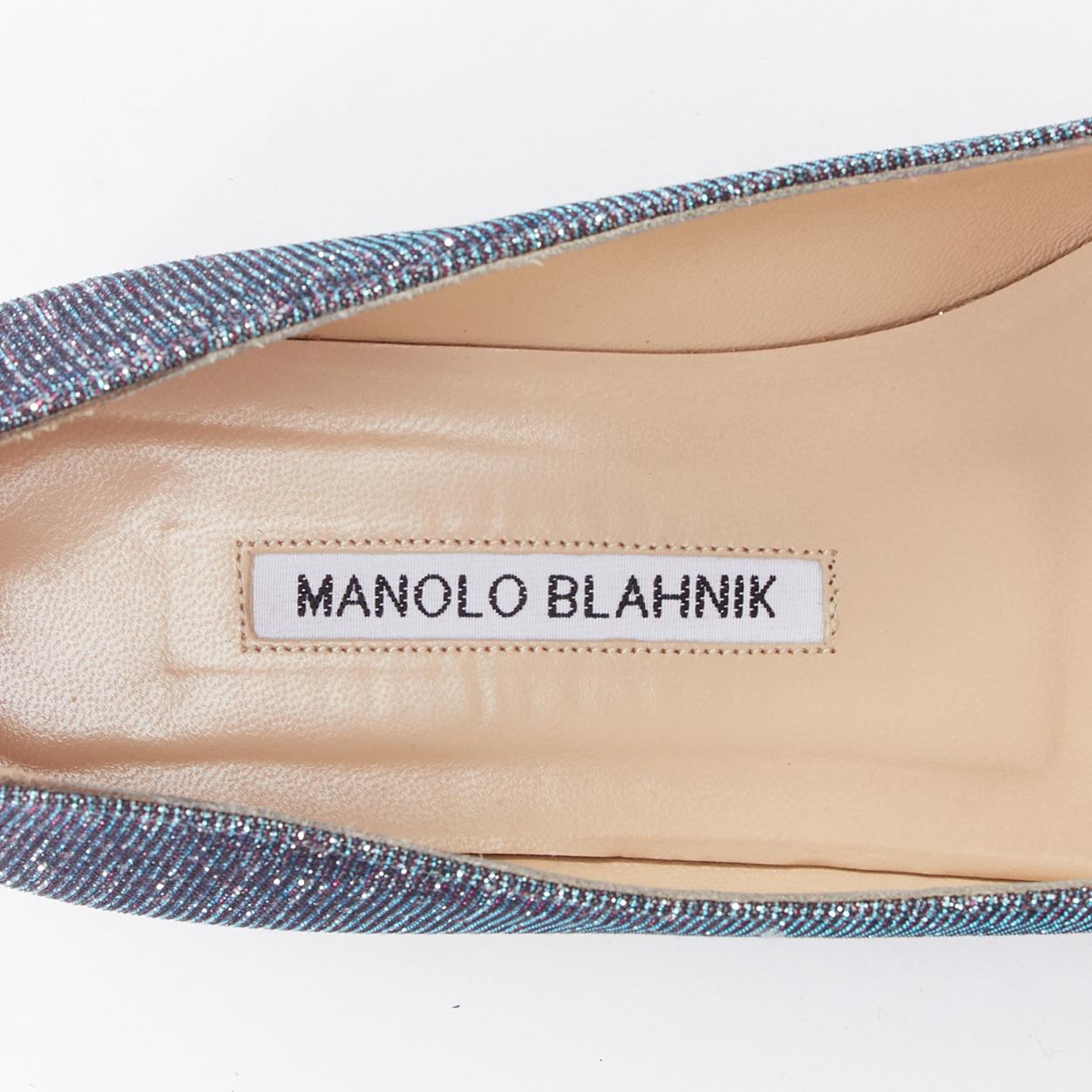 MANOLO BLAHNIK Hangisi purple glitter fabric strass buckle pointy flats EU37 For Sale 2