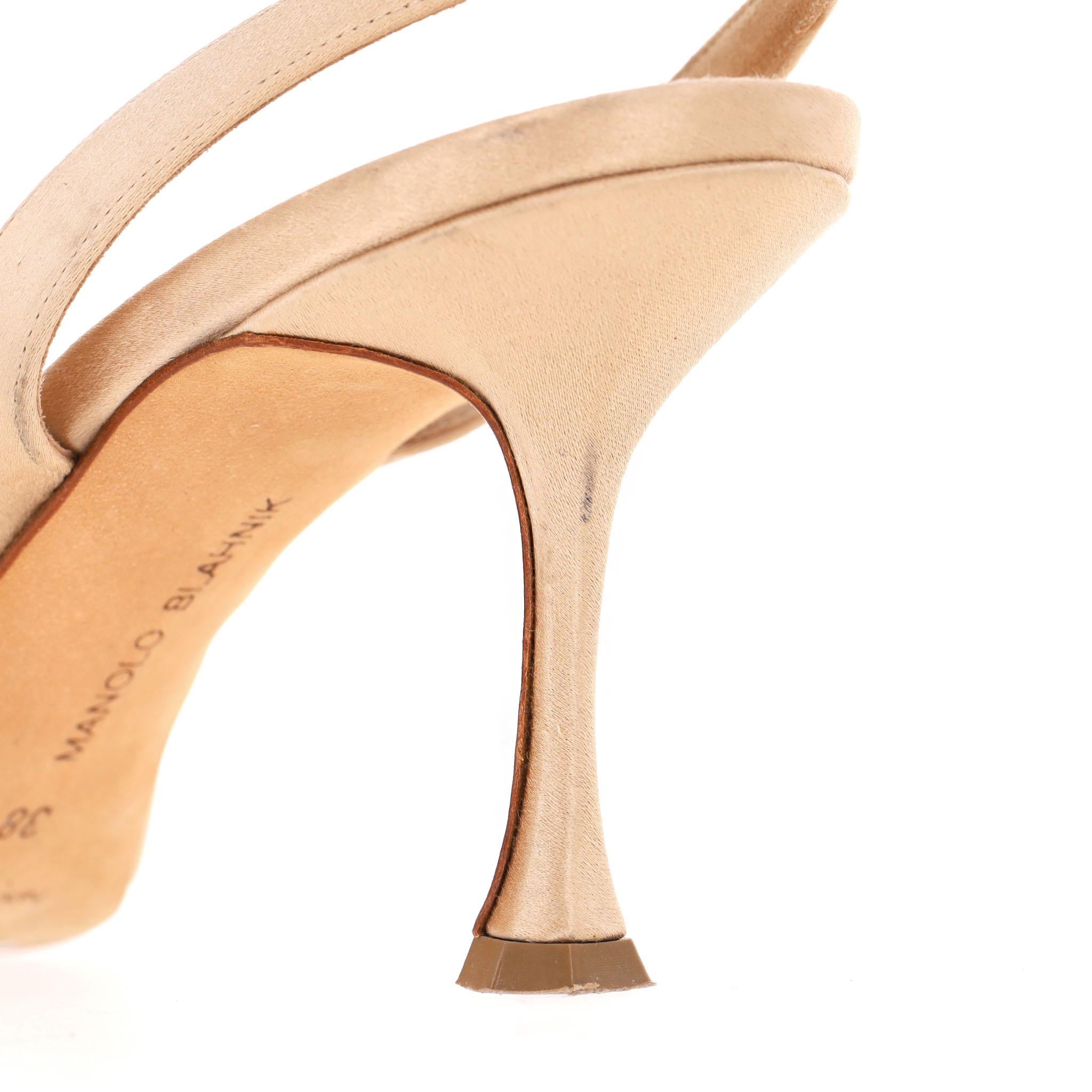 Manolo Blahnik Hangisli 70 Satin Jewel Slingback Heels For Sale 2