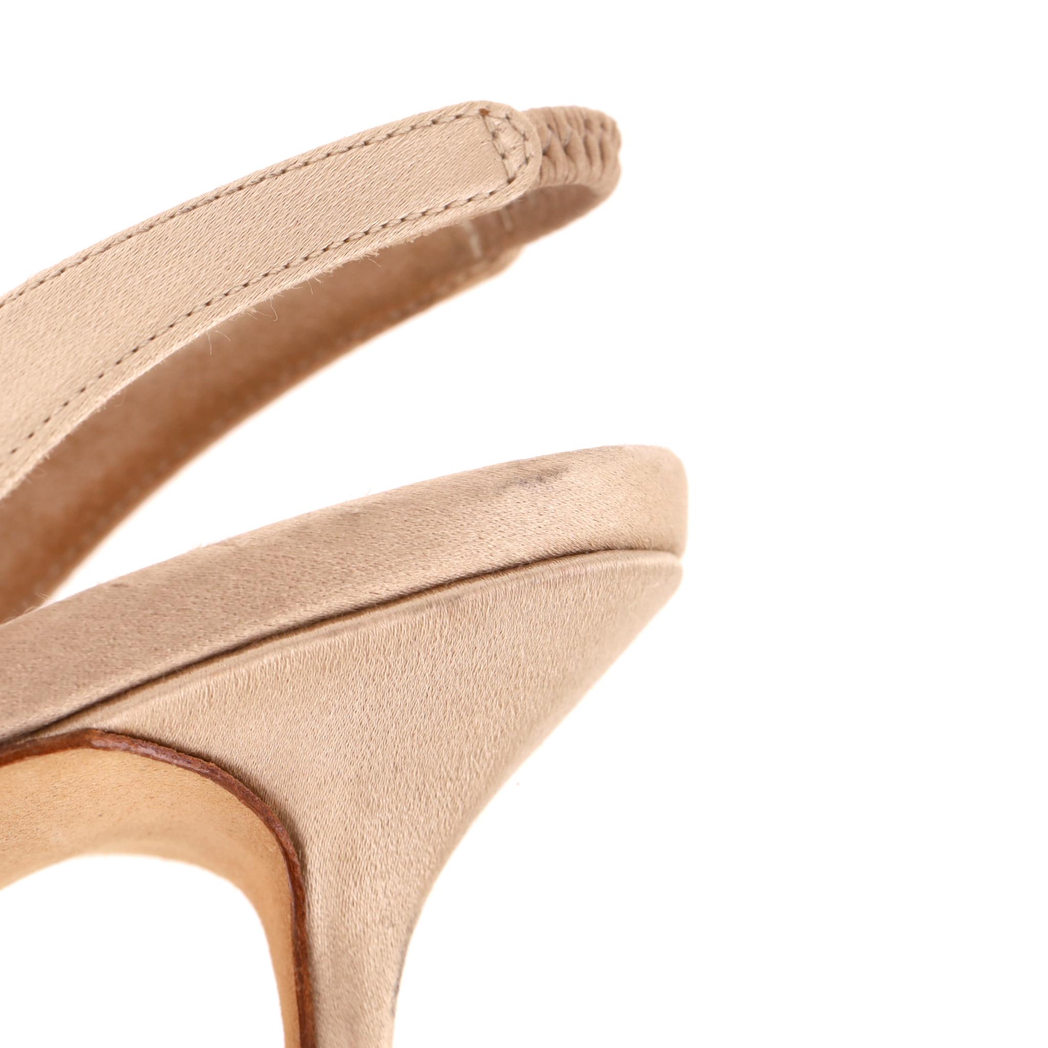 Manolo Blahnik Hangisli 70 Satin Jewel Slingback Heels For Sale 3