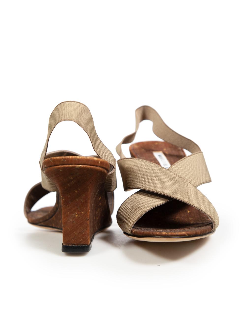 Brown Manolo Blahnik Khaki Strappy Wedge Sandals Size IT 38