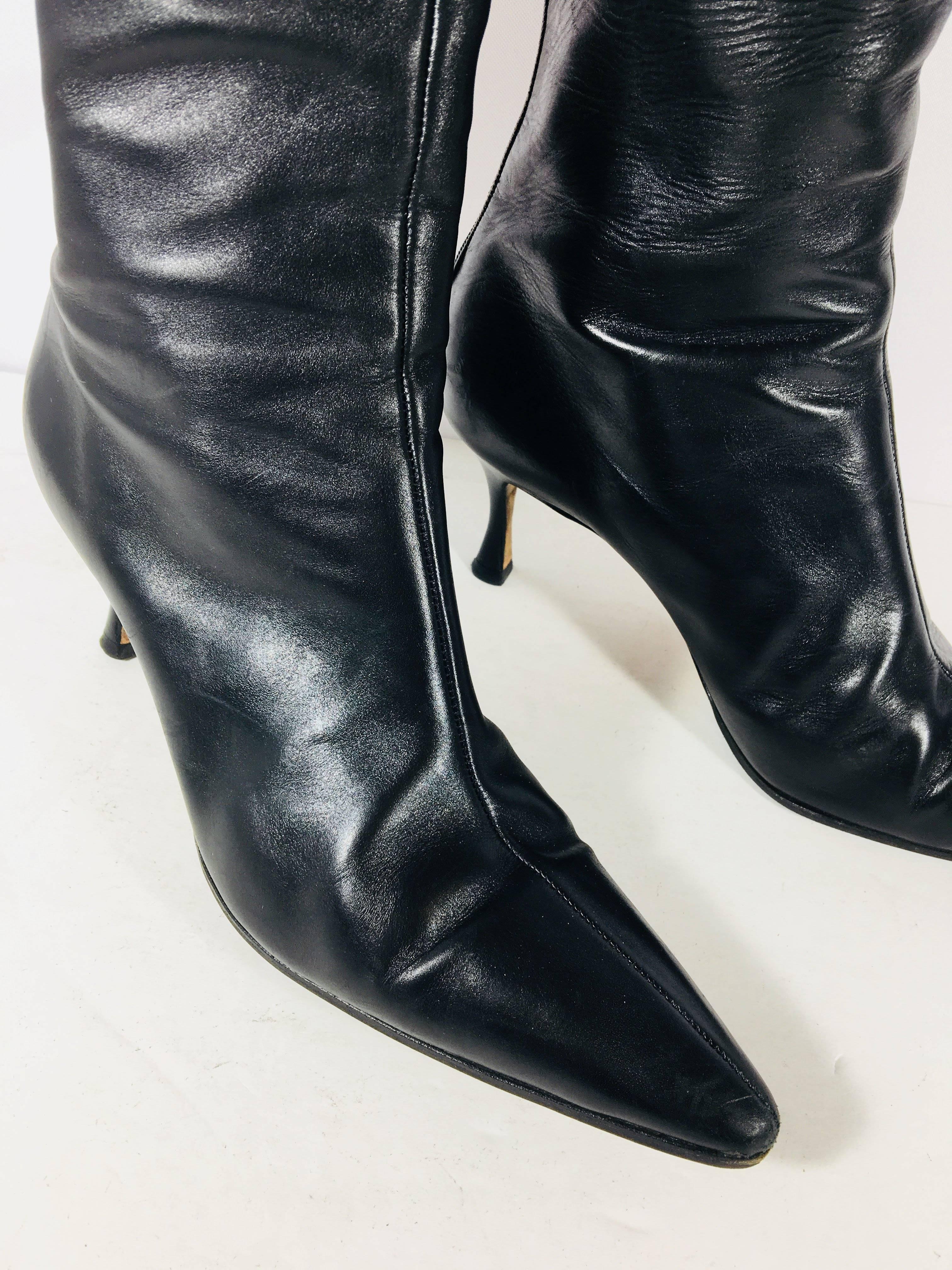 Manolo Blahnik Leather Boots In Excellent Condition In Bridgehampton, NY