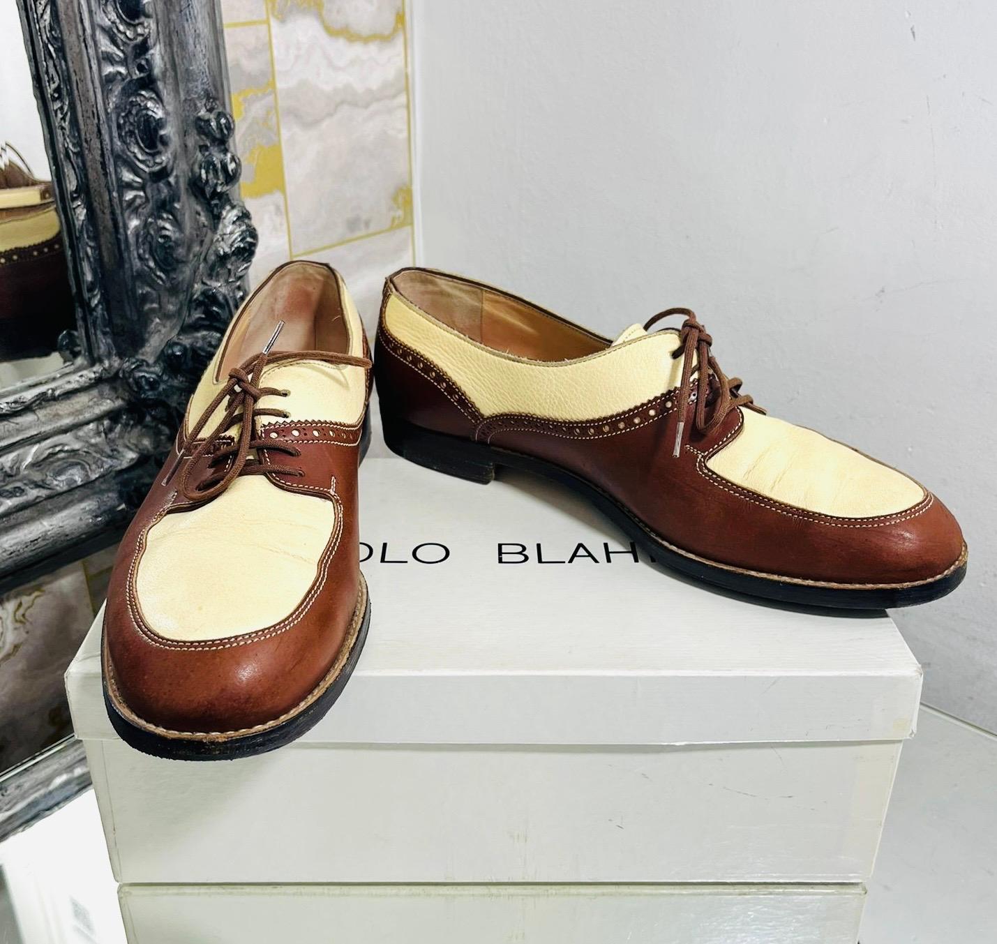 Brown Manolo Blahnik Leather Brogues For Sale