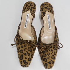 Manolo Blahnik Leopard Suede Ballet Mules