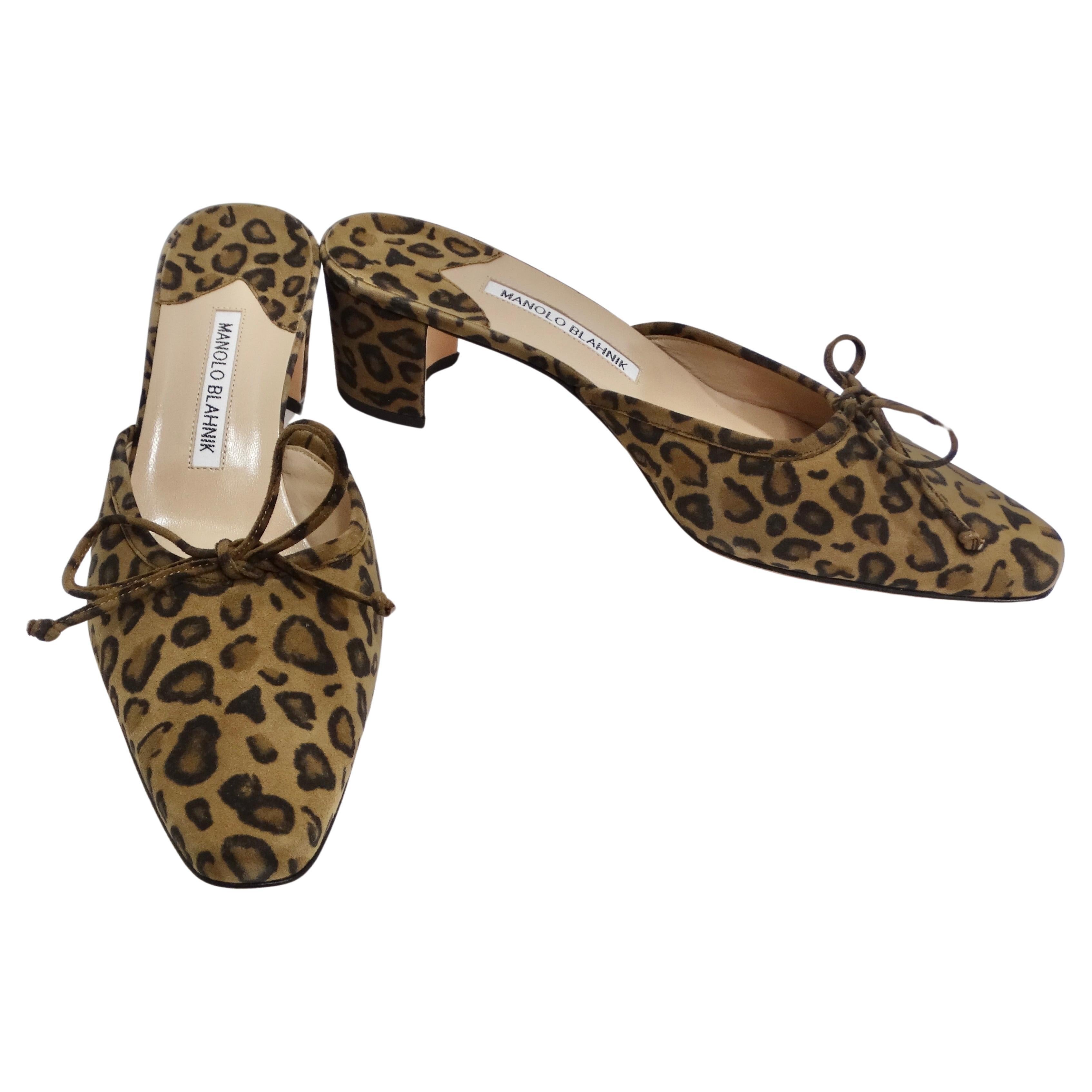 Manolo Blahnik Leopard Suede Ballet Mules