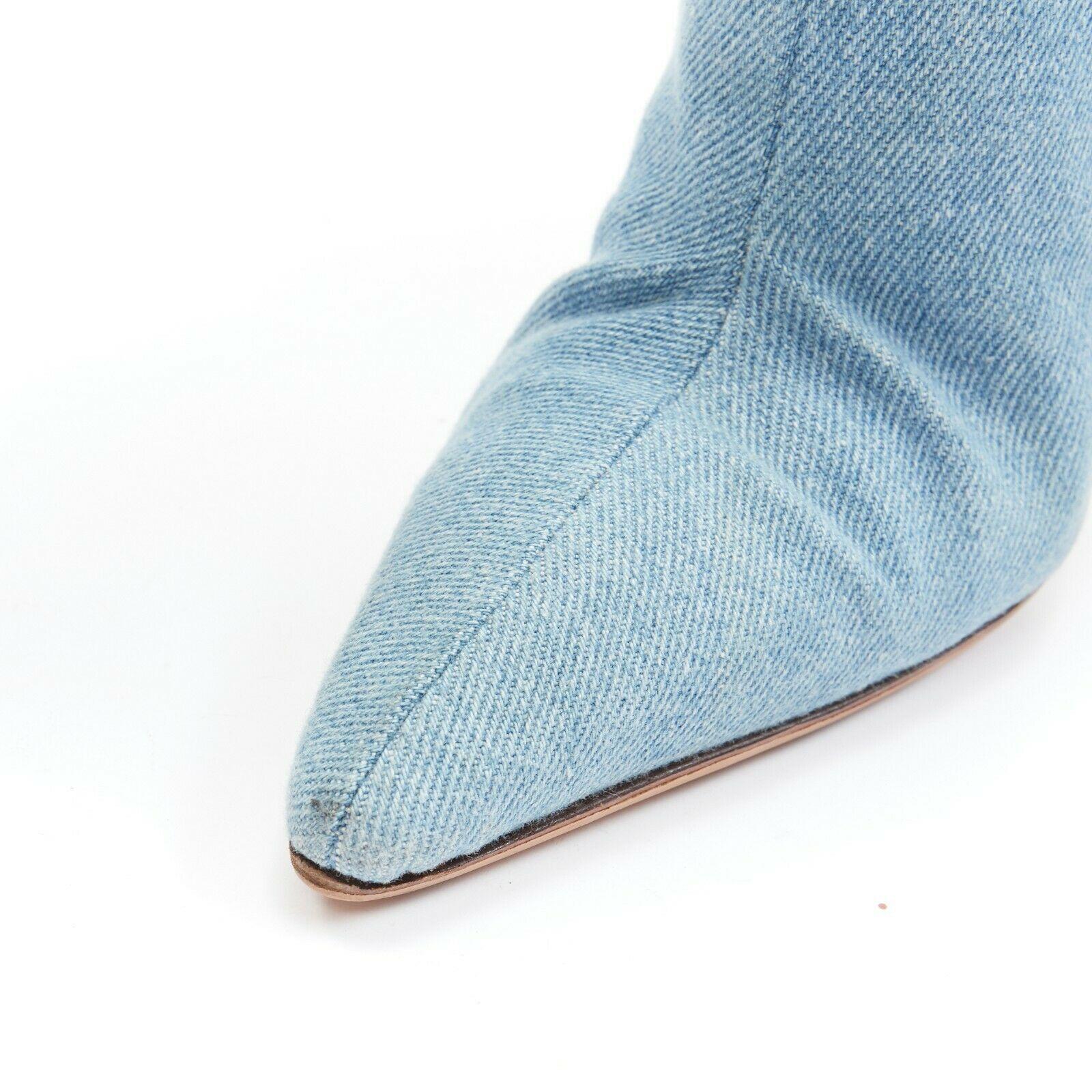 MANOLO BLAHNIK light blue denim pointed toe high heel ankle bootie EU38 In Good Condition In Hong Kong, NT