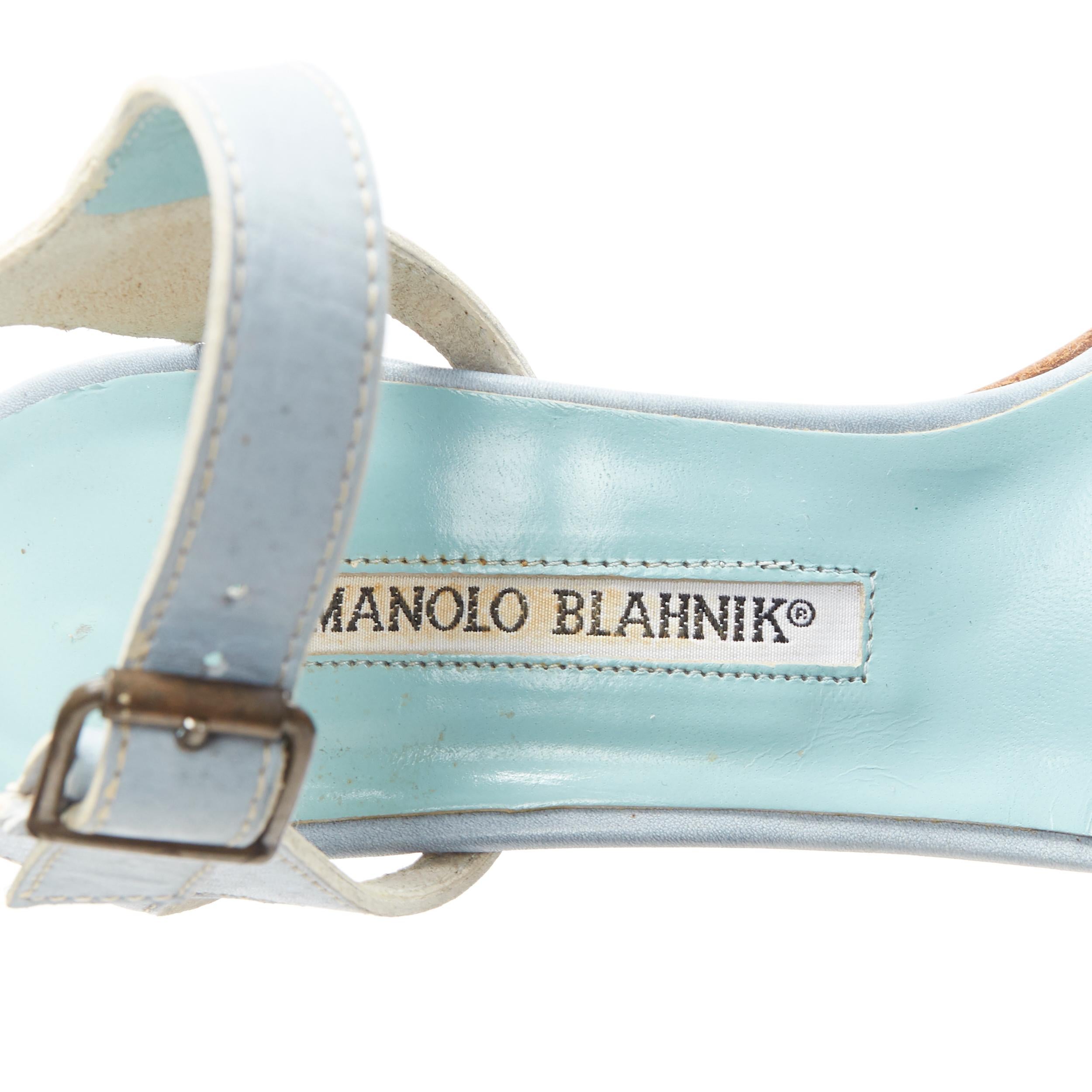 MANOLO BLAHNIK light blue leather buckle dual strap high heel sandals EU36.5 7