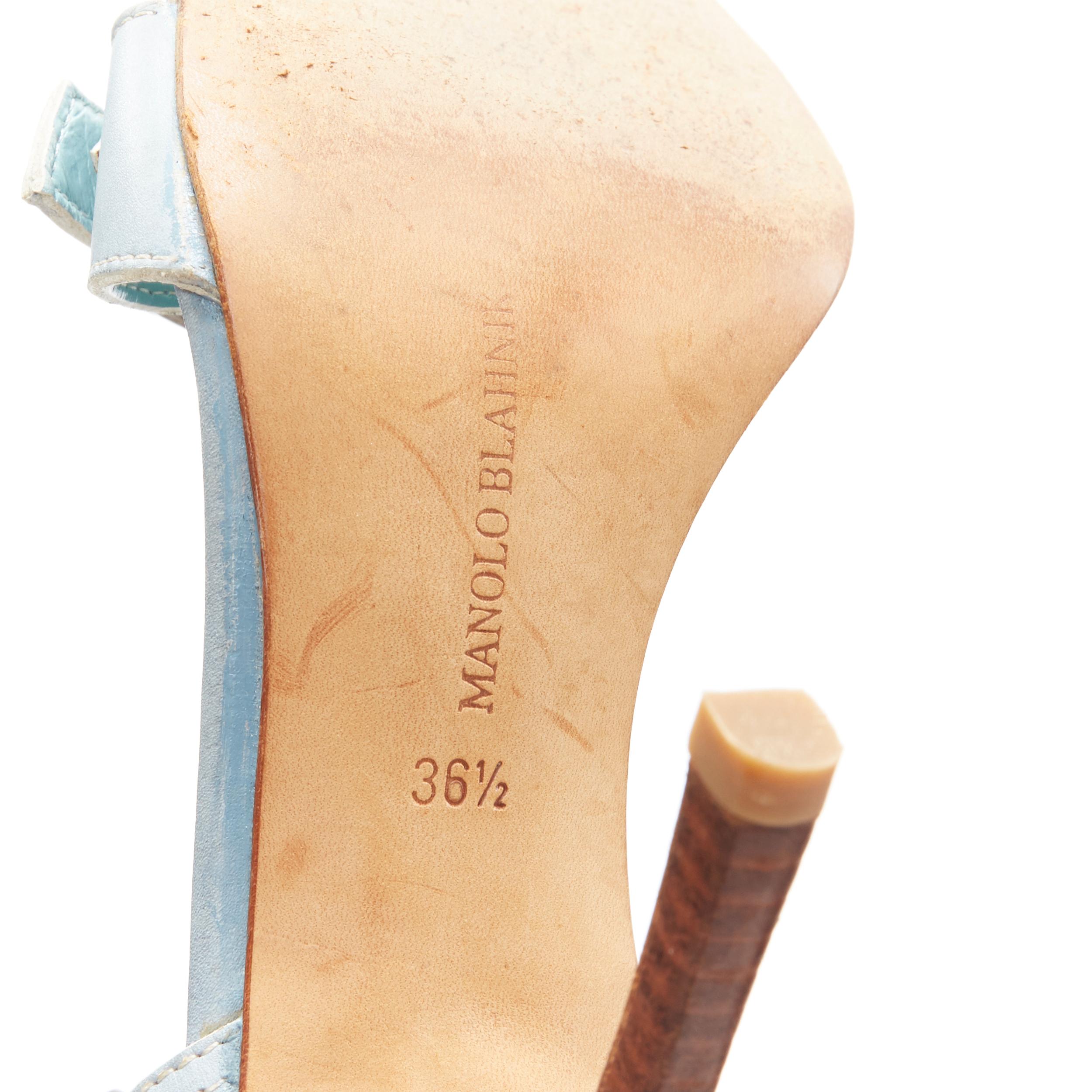 MANOLO BLAHNIK light blue leather buckle dual strap high heel sandals EU36.5 8