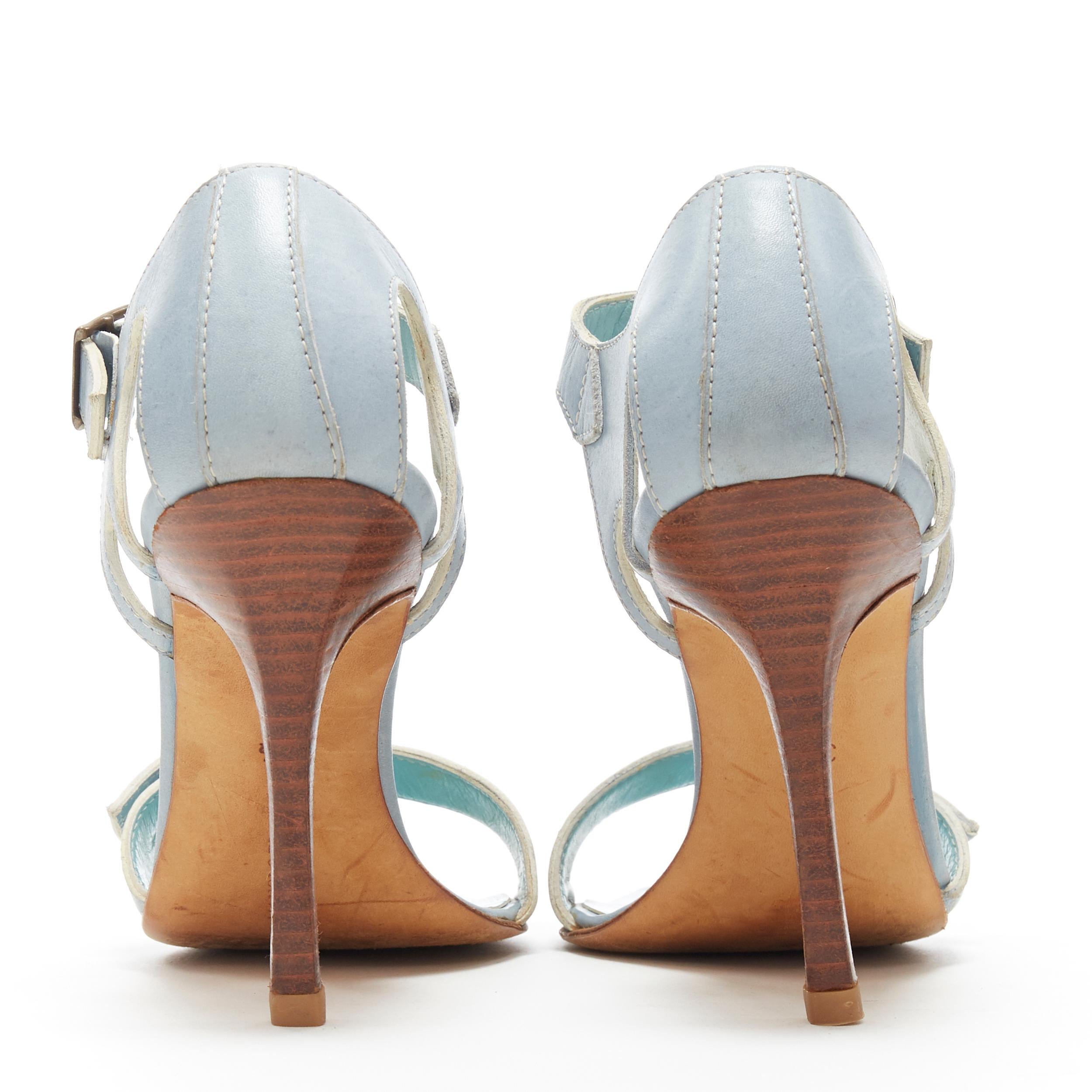 MANOLO BLAHNIK light blue leather buckle dual strap high heel sandals EU36.5 1