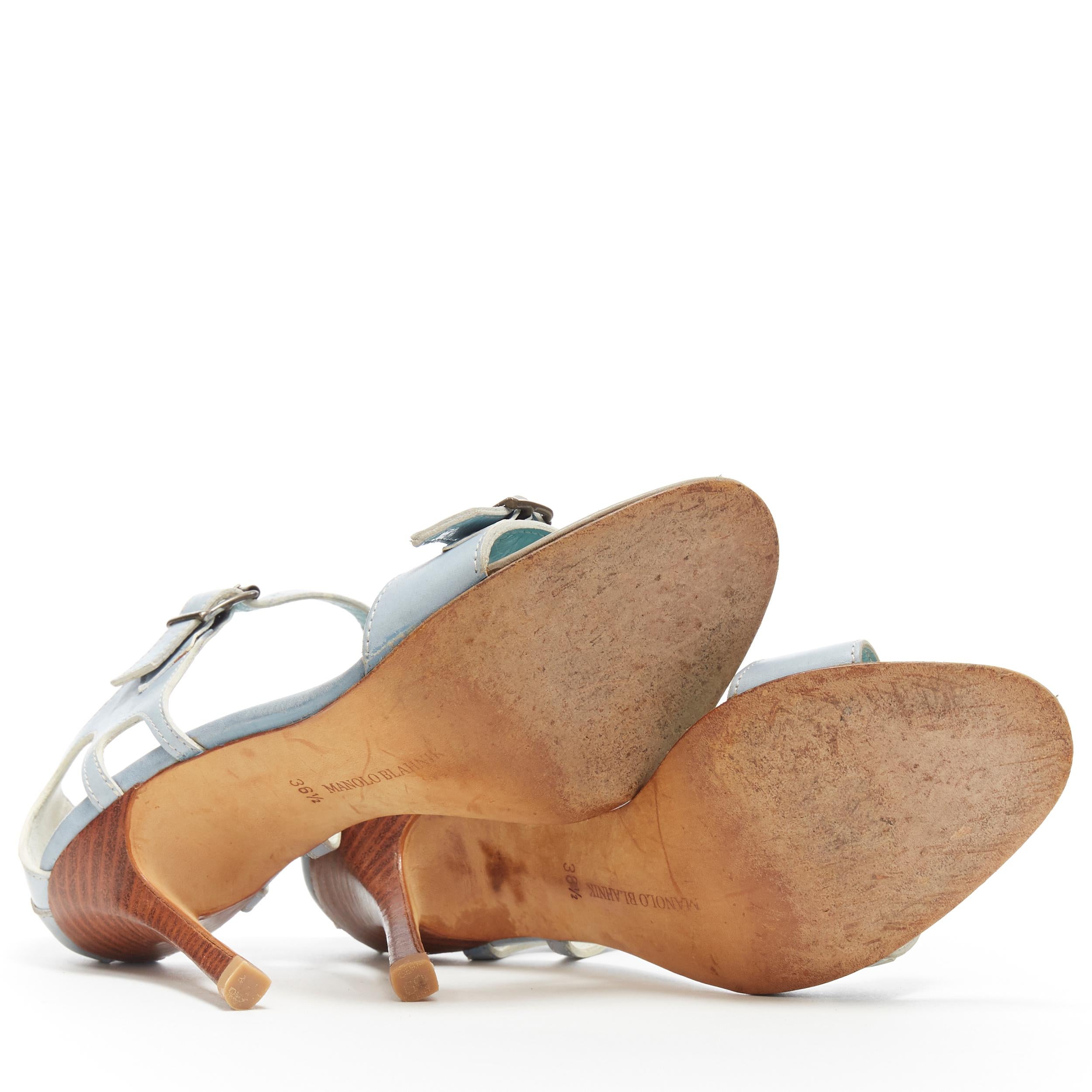 MANOLO BLAHNIK light blue leather buckle dual strap high heel sandals EU36.5 2