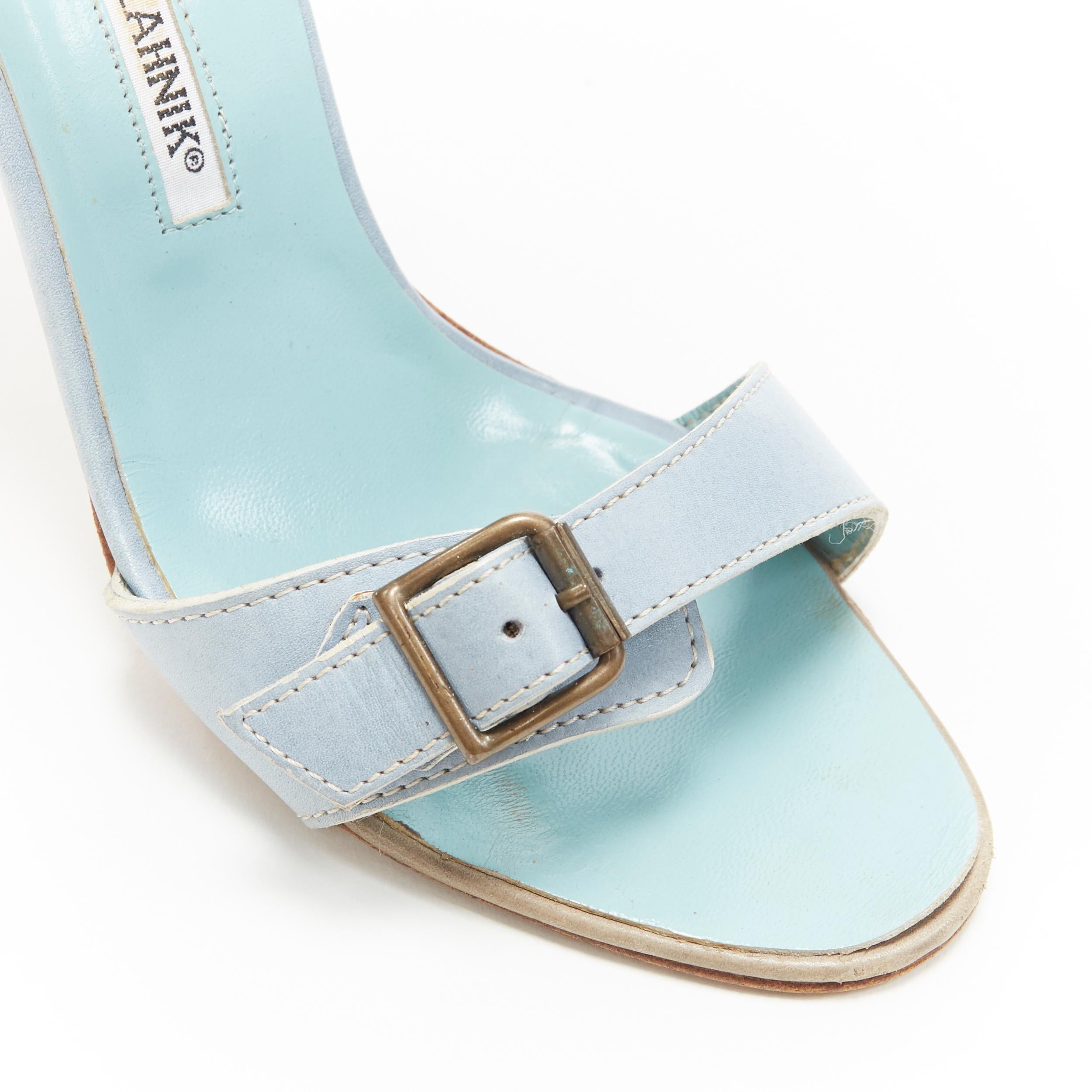 MANOLO BLAHNIK light blue leather buckle dual strap high heel sandals EU36.5 3