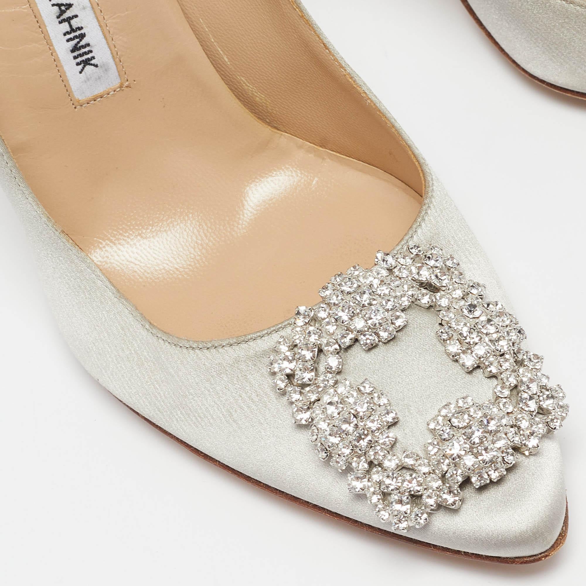 Manolo Blahnik Light Grey Satin Hangisi Pumps Size 39 2