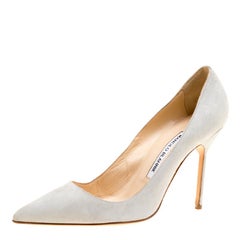 Manolo Blahnik Light Grey Suede BB Pointed Toe Pumps Size 37.5