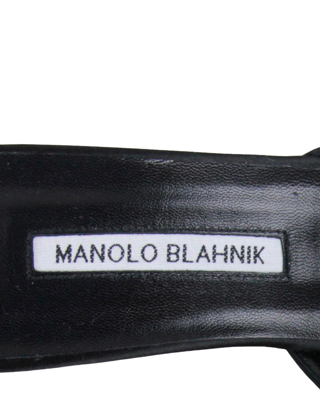 Manolo Blahnik LIKE NEW Black Satin Hangisimu Satin Mule sz 39.5 1