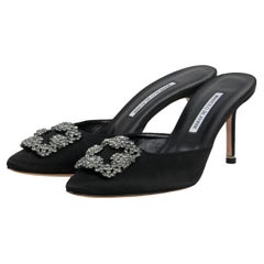 Manolo Blahnik LIKE NEW Black Satin Hangisimu Satin Mule sz 39.5