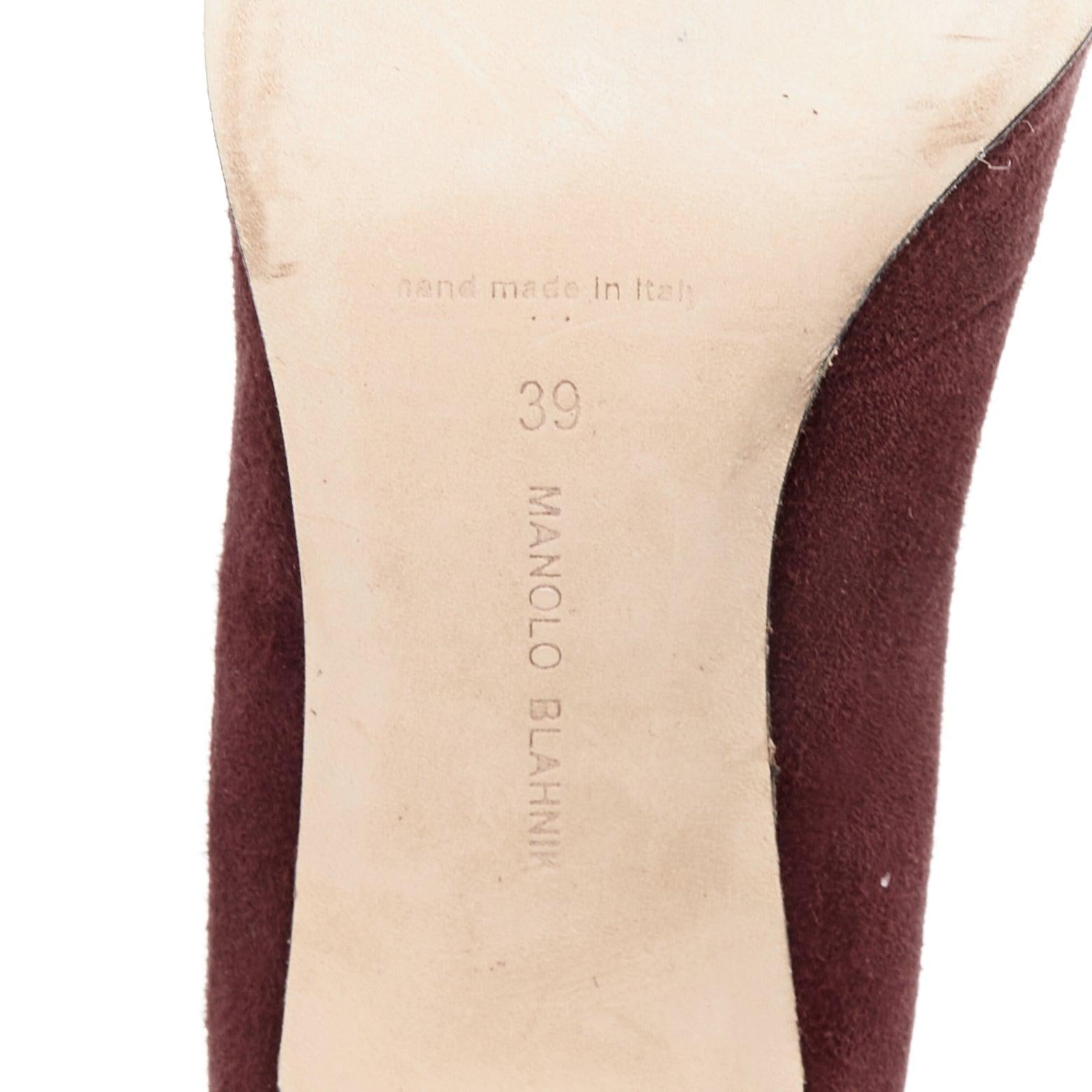 MANOLO BLAHNIK Lisa burgundy suede flower applique pumps EU39 For Sale 5