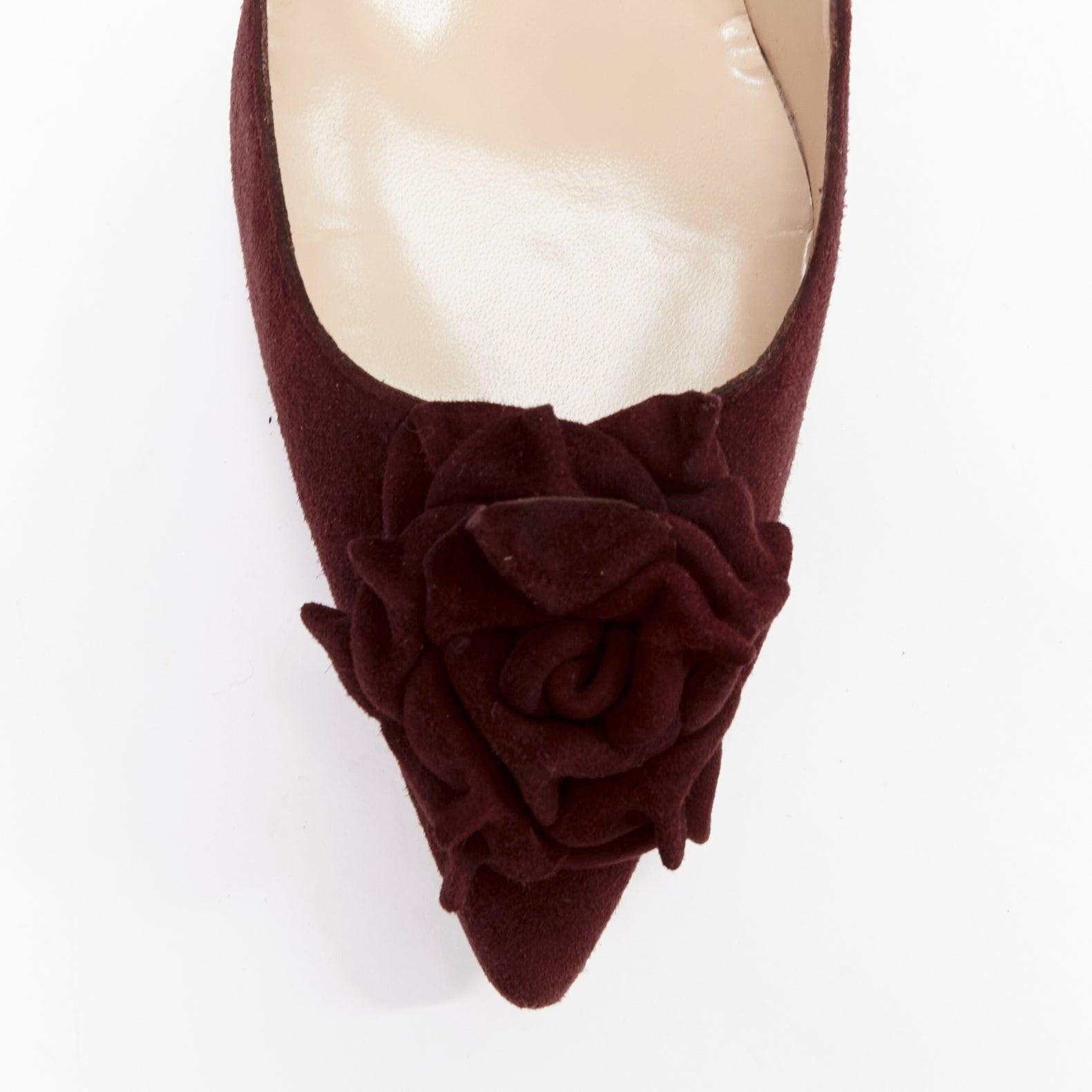 MANOLO BLAHNIK Lisa burgundy suede flower applique pumps EU39 For Sale 1