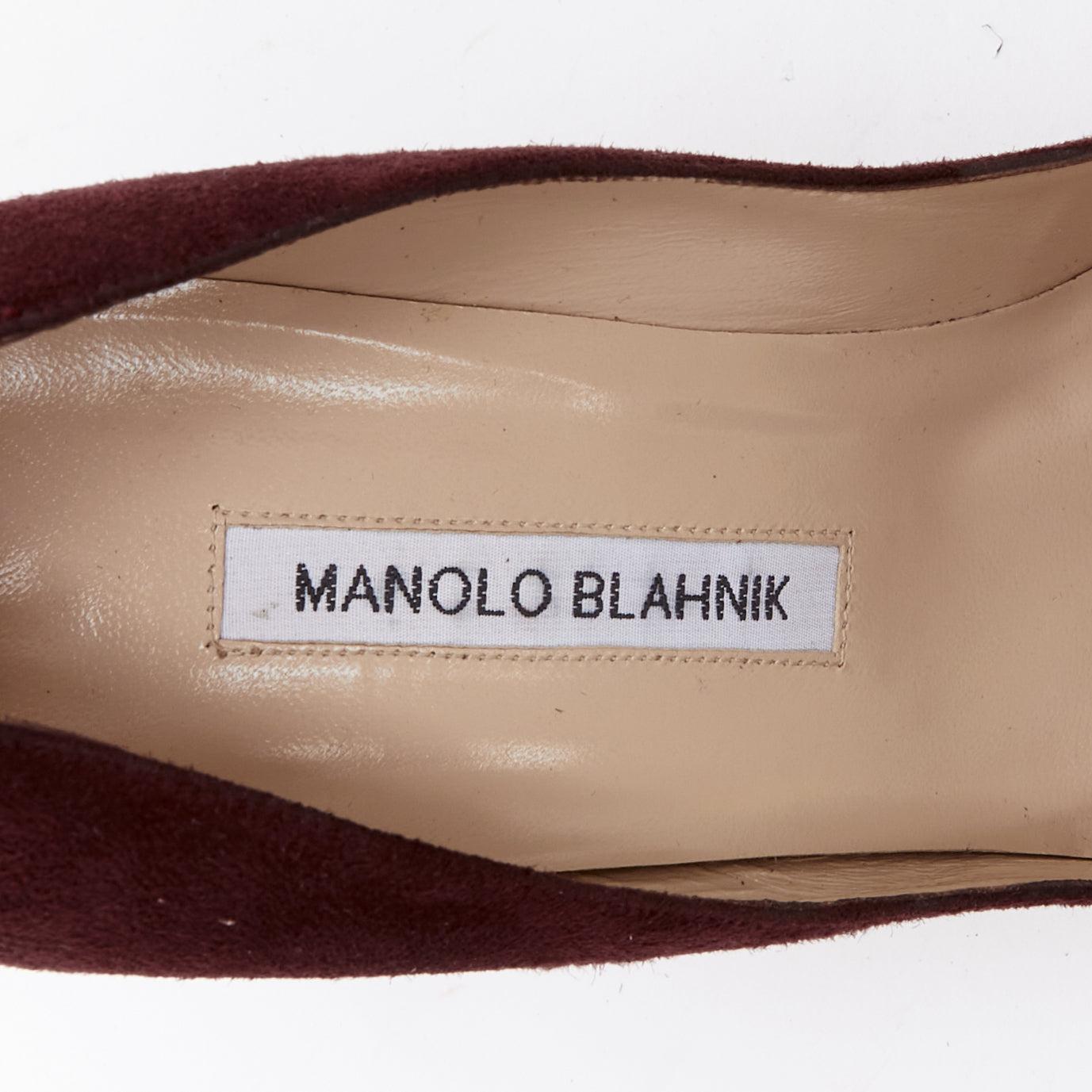 MANOLO BLAHNIK Lisa burgundy suede flower applique pumps EU39 For Sale 4