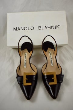 Manolo Blahnik Lolasling Braun und Camel Ziegenleder Slingback Pumps