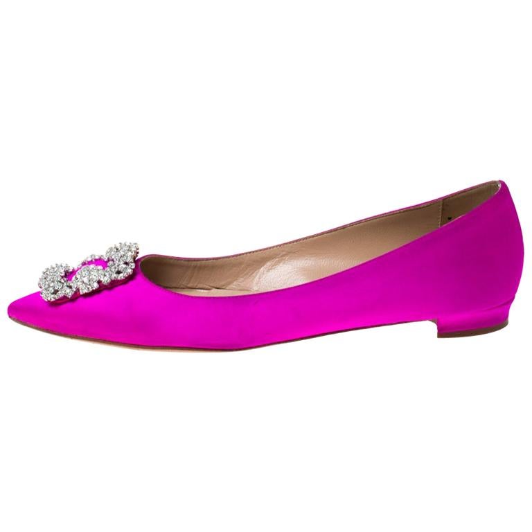 Manolo Blahnik Magenta Satin Hangisi Ballet Flats Size 38.5 For Sale at ...