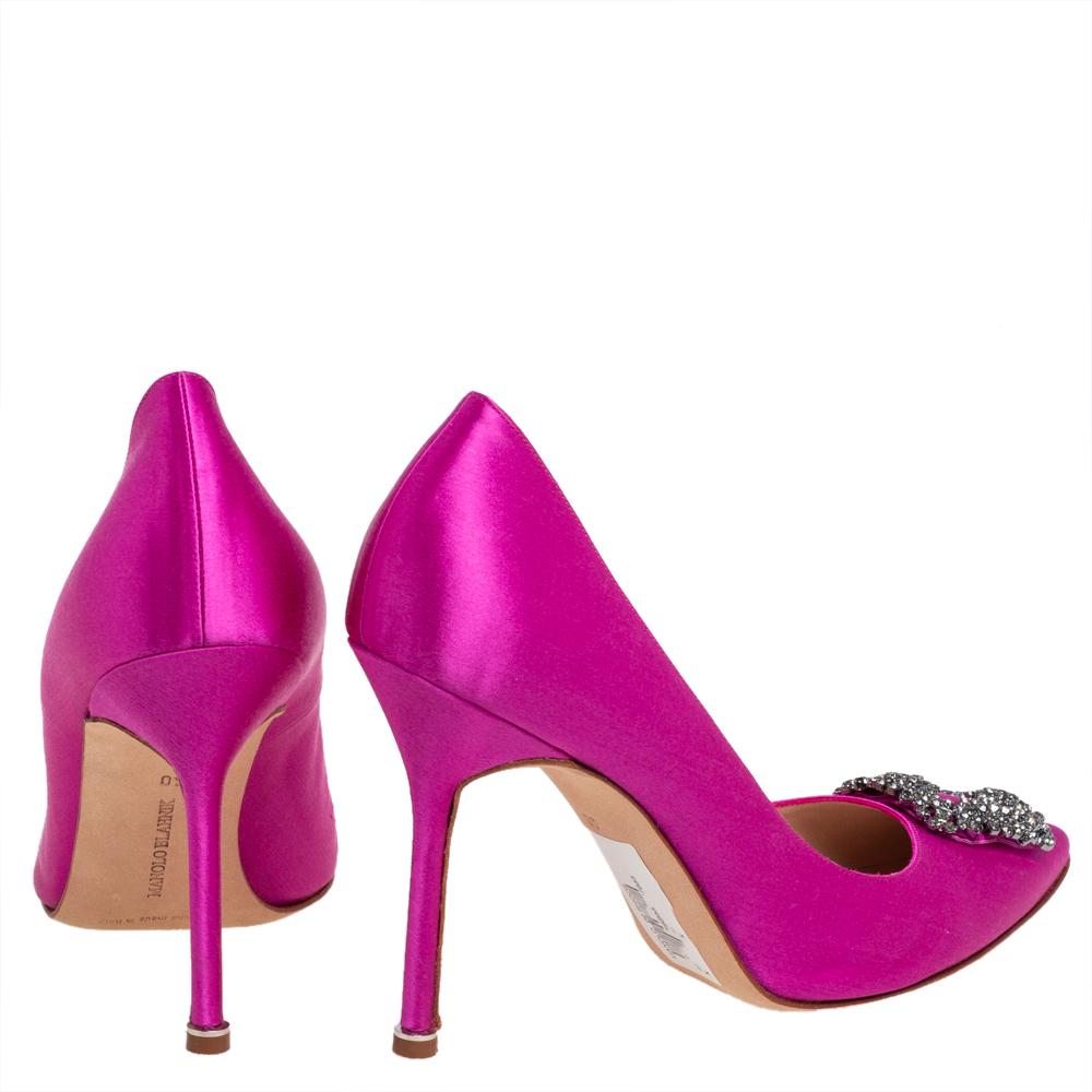 Manolo Blahnik Magenta Satin Hangisi Pumps Größe 40 Damen