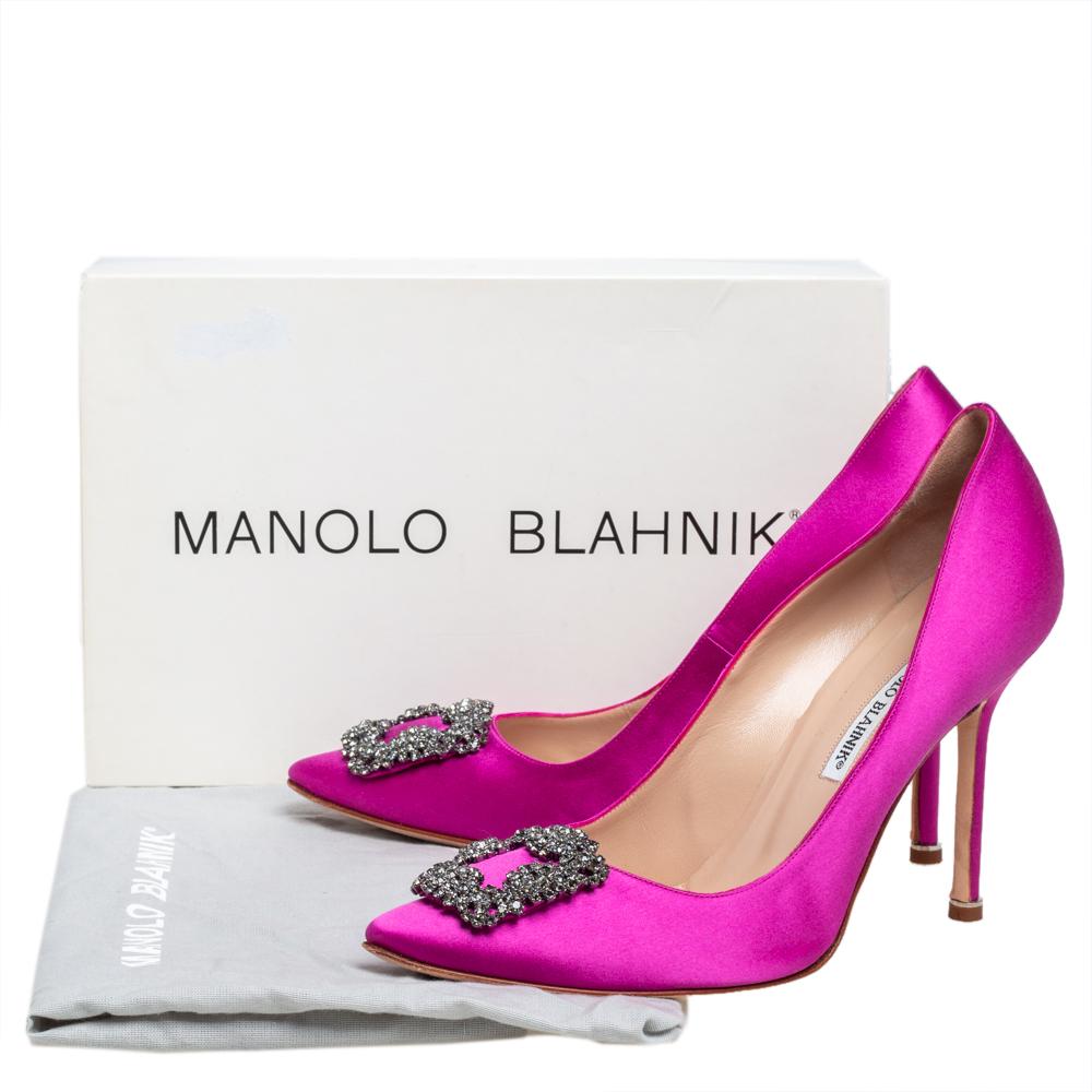Women's Manolo Blahnik Magenta Satin Hangisi Pumps Size 40