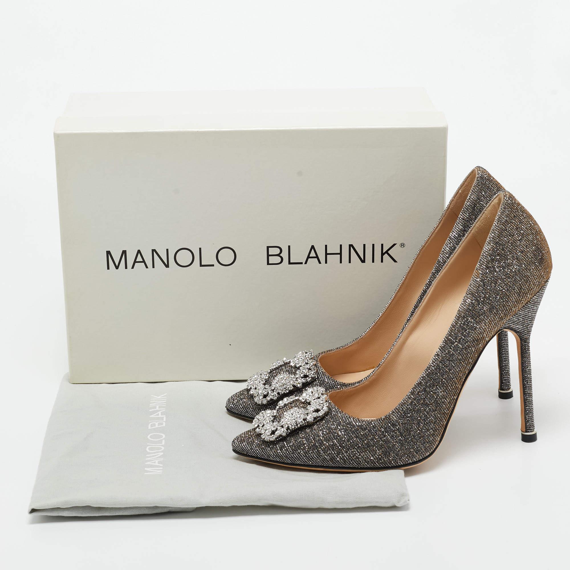 Manolo Blahnik Metallic Lurex Fabric Hangisi Pumps Size 39 4