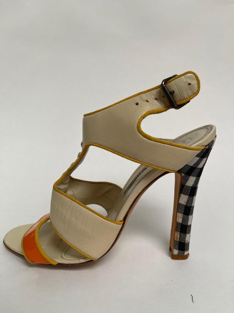 Multicolor cage sandal with gingham heel. Very Carrie Bradshaw!