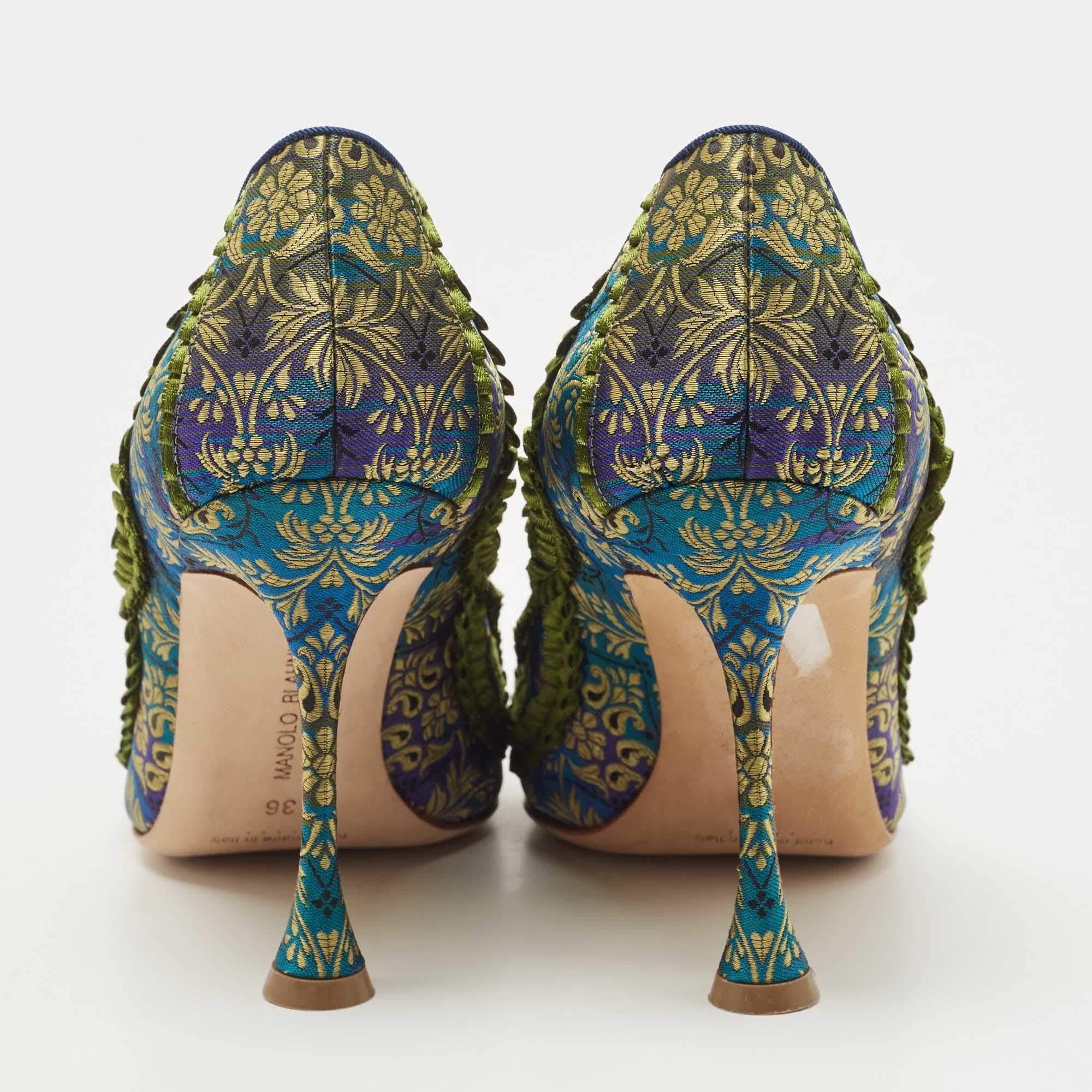 Women's Manolo Blahnik Multicolor Brocade Fabric Hangisi Pointed Toe Pumps Size 36
