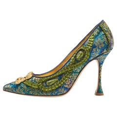 Manolo Blahnik Multicolor Brocade Fabric Hangisi Pointed Toe Pumps Size 36